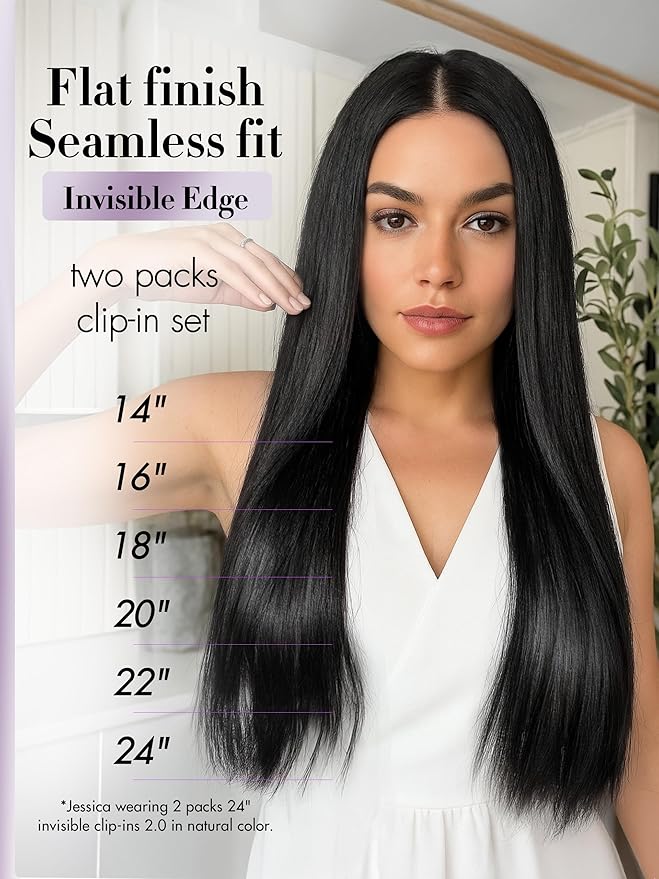 LUVME Invisible Clip in Hair Extensions Real Human Hair, 18 inch 2 Pack 220g 12Pcs, Natural Black Remy Human Hair Extensions Clip ins for Women, Natural Human Hair