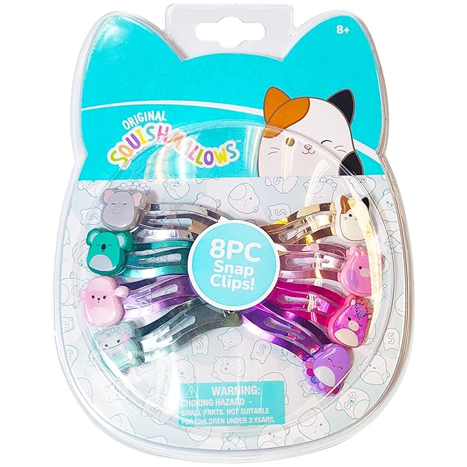 LUV HER Kids Hair Clips for Girls Squishmallows Snap Clips 8 Pack Multi Color Ages 8+