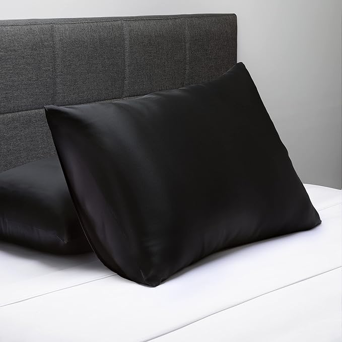Fishers Finery 19mm 100% Pure Mulberry Silk Pillowcase, Quality Tested (Black, Q)