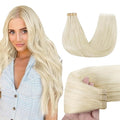GOO GOO Tape in Hair Extensions Human Hair, 60A Platinum Blonde, 14inch 50g 20pcs, Skin Weft Seamless Invisible, Silky Straight with Thick Ends, Remy Human Hair