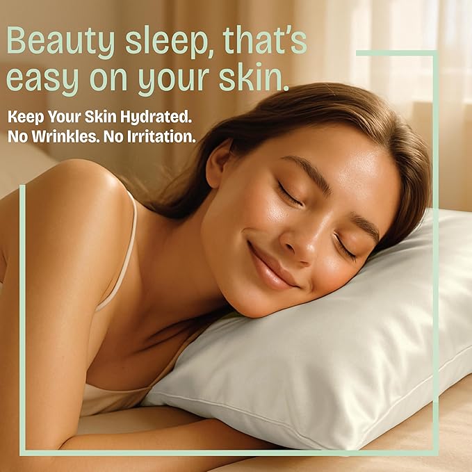 BLISSFORD Satin Pillowcase with Zipper, for Hair and Skin Care, Feels Soft and Cool Like a Silk Pillowcase, Satin Pillow Cases 2 Pack, Slik Pillow Cover, Ivory - Standard Size, Set of 2