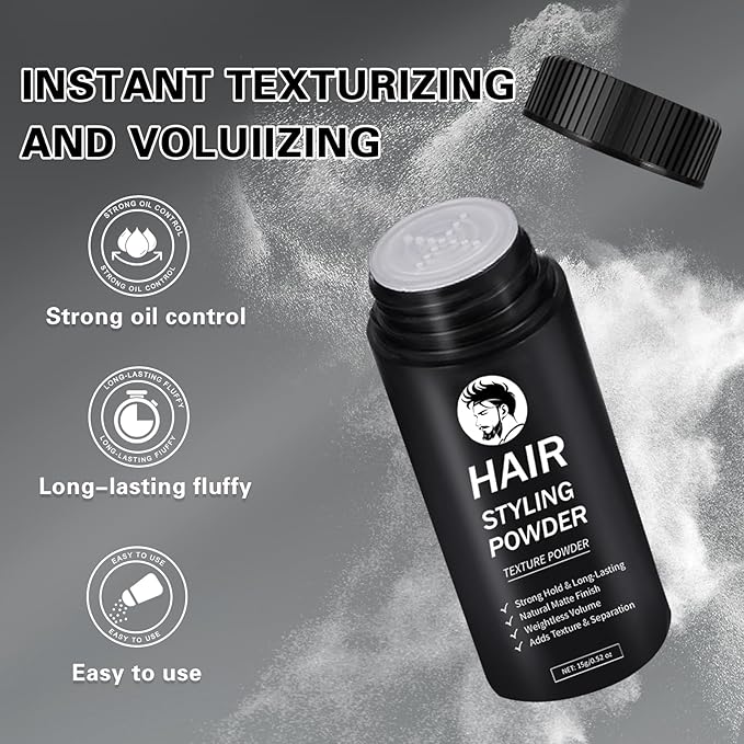DAMUSI Hair Styling Powder for Men & Women - Volumizing and Texturizing Powder Matte Finish Natural Look Mattifying Hair Texture powder All-Day Hold 0.52 Oz