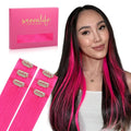 WENNALIFE Hot Pink Clip in Hair Extensions Real Human Hair 35g 6pcs 18 Inch Colored Hair Extensions for Kids Women Colorful Hair Pieces Pop-up Style Straight Extensiones De Cabello Humano Con Clip