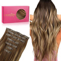 WENNALIFE Seamless Clip In Hair Extensions Human Hair, 24 Inch 160g 7pcs Balayage Chocolate Brown to Caramel Blonde Invisible Natural PU Weft Straight Extensiones De Cabello Hmano