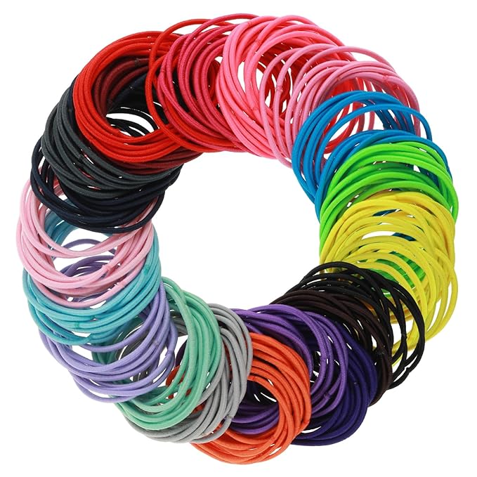 200PCS Basics Pony Tail Hair Ties, Multicolor Hair Ties, Elastic Rubber Bands for Women, Seamless Ponytail Holders for Thick Curly Hair, Thin Curly Hair Ponytail Holder (Rainbow Colors)