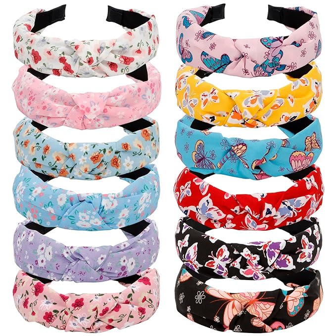 VELSCRUN 12 Pack Flower Headbands for Women, Multiple Colors, One Size Fits All Fabric, Wide Application, Ideal Gift
