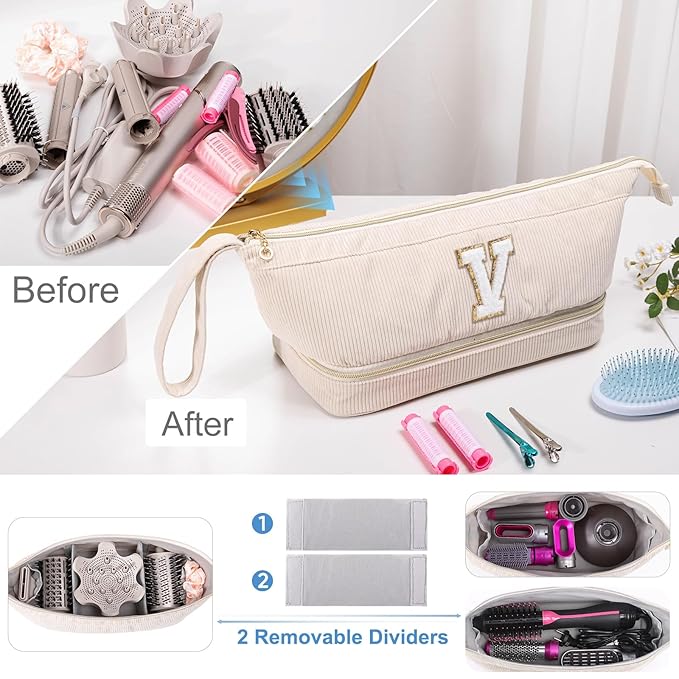 Initial Personalized Hair Dryer Case,Double-Layer Hair Tools Travel Carrying Case for Shark FlexStyle/SmoothStyle with Hair Dryer Bag - Hair Air Wrap Dryer Case Flat Curling Iron Travel Organizer
