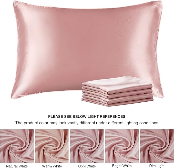 BEDELITE Satin Pillowcase for Hair and Skin, Super Soft Similar to Silk Pillow Cases 4 Pack with Envelope Closure, Cooling Pillowcases for Women Men (20"x36" King Size, Rose Pink)