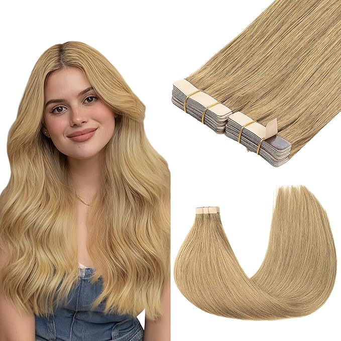GOO GOO Tape in Hair Extensions Human Hair, 7 Bronde, 24inch 100g 40pcs, Skin Weft Seamless Invisible, Silky Straight with Thick Ends, Remy Human Hair
