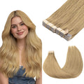 GOO GOO Tape in Hair Extensions Human Hair, 7 Bronde, 18inch 100g 40pcs, Skin Weft Seamless Invisible, Silky Straight with Thick Ends, Remy Human Hair