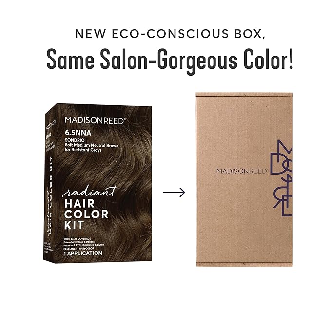 Madison Reed Radiant Hair Color Kit - 6.5NNA Medium Neutral Brown (Sondrio), 100% Gray Hair Coverage Permanent Hair Dye for Resistant Grays | PPD-Free & Ammonia-Free, 2 Pack