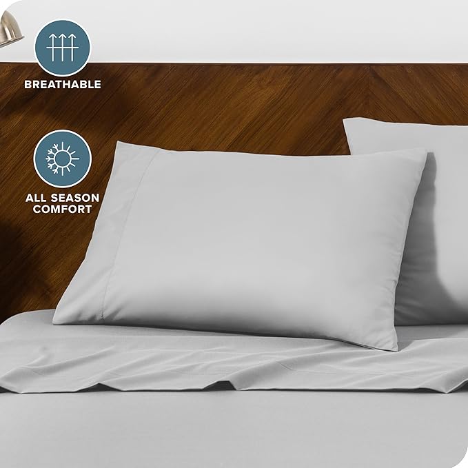 Bare Home Microfiber Pillow Cases - King 20x40 - Cooling Pillowcases - Double Brushed - Easy Care - Envelope Closure (King Pillowcase Set of 2, Cloud Grey)