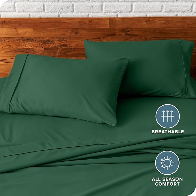 Bare Home Microfiber Pillow Cases - King Size Set of 2 - Cooling Pillowcases - Double Brushed - Forest Green Pillowcases 2 Pack - Easy Care (King Pillowcase Set of 2, Forest Green)