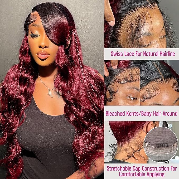 Burgundy Wig Human Hair 13x6 Loose Wave Lace Front Wigs Human Hair 1b 99j Burgundy Lace Front Wigs for Women 250% density Ombre Burgundy Lace Front Wig