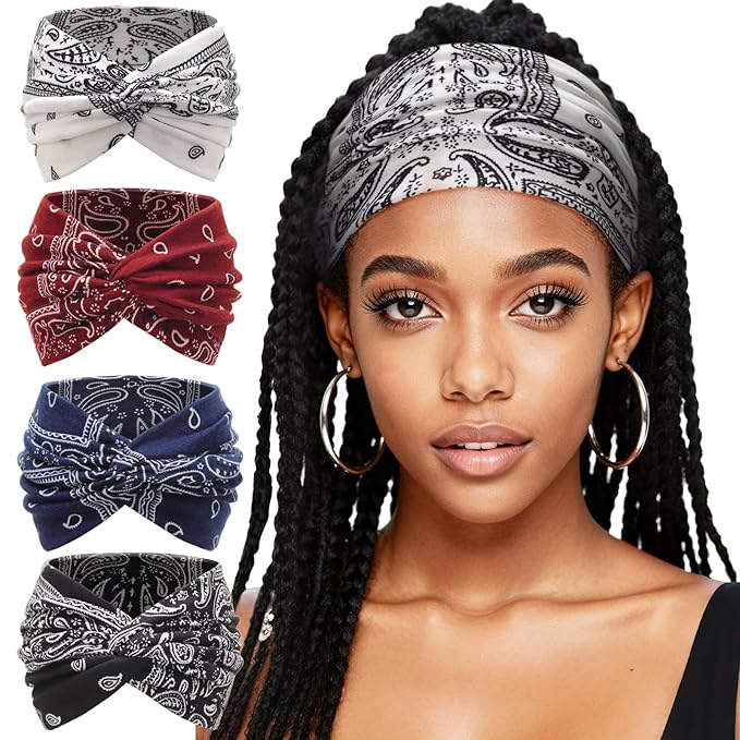 Extra Wide Headbands for Women Large Turban Headband Non Slip Boho Elastic Hairband Hair Twisted Knot Head Bands Accessories