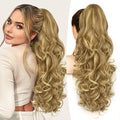 ALXNAN Ponytail Extension,24 Inch Claw Clip in Long Curly Wavy Medium Blonde with Blonde Highlights Ponytail Hair Extension Jaw Clip on Pony Tails Hairpiece for Women
