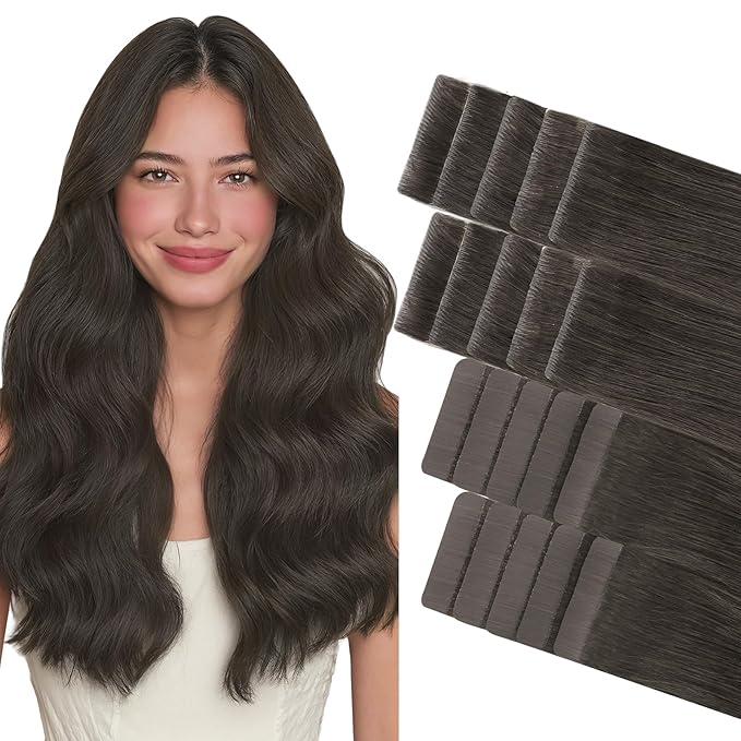 GOO GOO Invisi Edge Tape in Hair Extensions Human Hair, 1C Mocha Brown 10pcs injected with 10pcs classical tape ins, 12inch 40g, Virgin Remy Hair, Natural Look