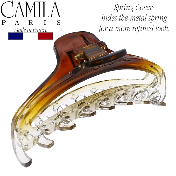 Camila Paris CP2380 French Hair Clip for Women, Medium Narrow, Brown / Cristal, Girls Hair Claw Clips Jaw Fashion Durable Styling Hair Accessories for Women, Strong Hold No Slip Grip, Made in France
