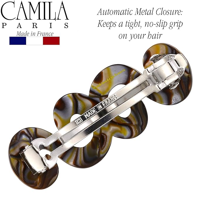 Camila Paris CP2485 French Hair Barrette Clip for Girls, Handmade, Onyx, Gold Metal Clasp Strong Hold Grip Hair Clips for Women, No Slip and Durable Styling Girls Hair Accessories, Made in France