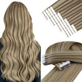 YoungSee Tape in Hair Extensions Human Hair Brown to Blonde Human Hair Extensions Tape ins Highlight Light Brown with Blonde Seamless Tape-in Extension Real Hair for Women Short Hair 12 Inch 20pcs 30g