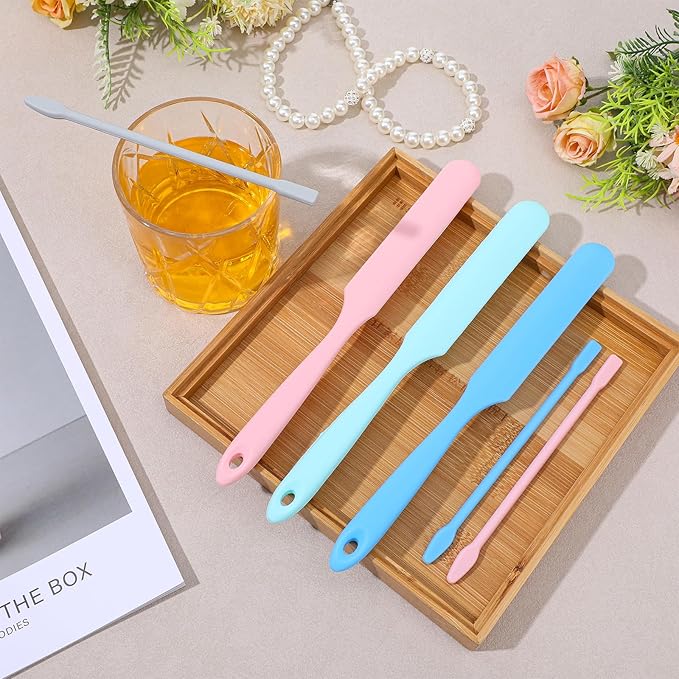 6PCS Non-Stick Wax Spatulas Set, Reusable Silicone Spatula Waxing Applicator for Hair Removal Body Home Salon Use (Pink Blue Gray Green)
