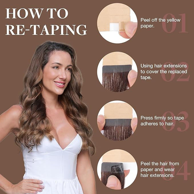 GOO GOO Tape in Hair Extensions Human Hair, 4/27/4 Balayage Chocolate Brown to Caramel Blonde, 20inch 100g 40pcs, Skin Weft Seamless Invisible, Silky Straight with Thick Ends, Remy Human Hair