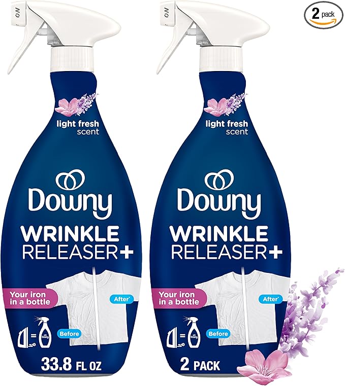 Downy Wrinkle Releaser Fabric Spray, Light Fresh Scent, 33.8 Fl Oz (Pack of 2)