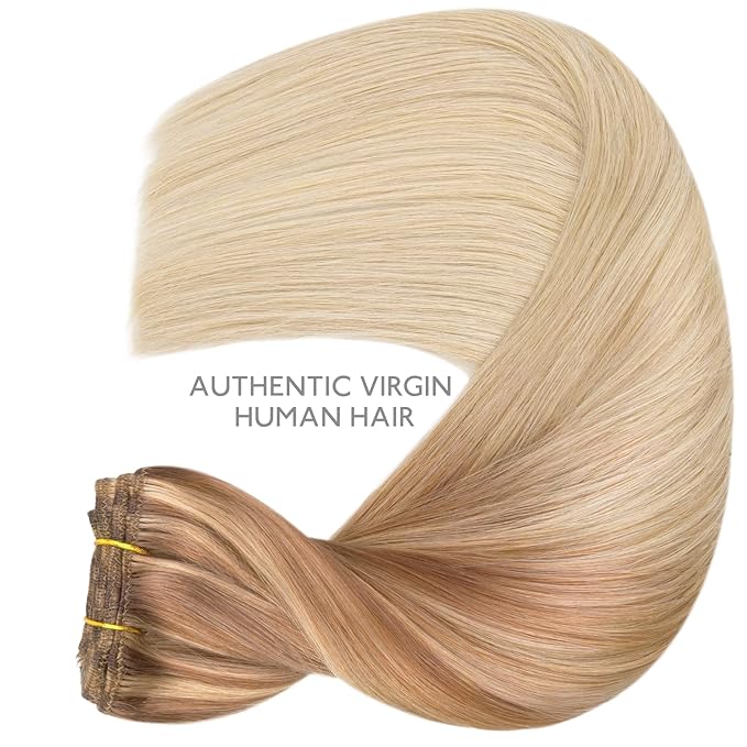WENNALIFE Clip in Hair Extensions Real Human Hair, 18 Inch g 7pcs Ash Beige Blonde Blend Remy Hair Straight Natural Extensiones De Cabello Humano Con Clip Ins
