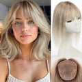 starluck Hair Toppers for Women Real Human Hair 5"*5.5"Large Coverage Gray Brown & Platinum Blonde with Bangs 100% Real Human Hairtoppers for Women with Thinning Hair Cover Gray Roots