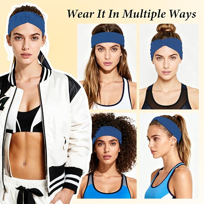 Headbands for Women Non-Slip Elastic Hair Bands, 6 Pack Stretchy Soft Cloth Sweat Band, Fabric Workout Headband, Fashion Head Bands for Yoga Running Sports