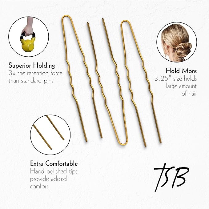 TSB Fura No.1 Professional Bronze Jumbo Hair Pins Set of 30-3.25 inches, 3x Retention, Vintage Style - Ideal for Weddings & Fashion Events - Comfortable, Non-Slip & Strong Hold