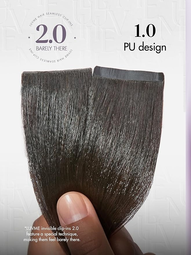 LUVME Invisible Clip in Hair Extensions, Yaki Straight Real Human Hair Remy Hair Clip ins for Women, Natural Human Hair, 24 inch 110g 6Pcs, Natural Black