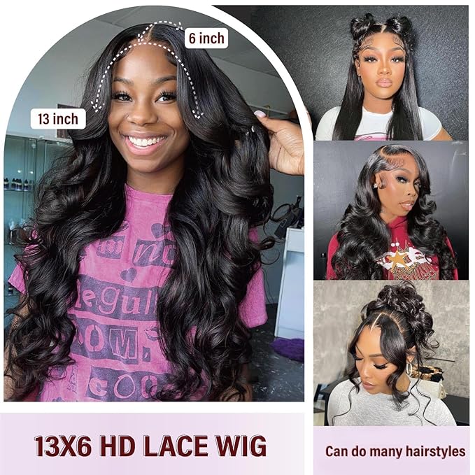 32Inch Wigs Human Hair 180% Density 13x6 Body Wave Lace Front Wigs Human Hair Pre Plucked for Women HD Transparent Lace Frontal Wigs Natural Glueless Wig