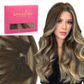 WENNALIFE Invisi Edge Tape in Hair Extensions Human Hair, 22 Inch 30g 10pcs Balayage Chocolate Brown to Caramel Blonde Invisible Luxury Remy Hair Extensions Seamless Injected Straight Extensiones