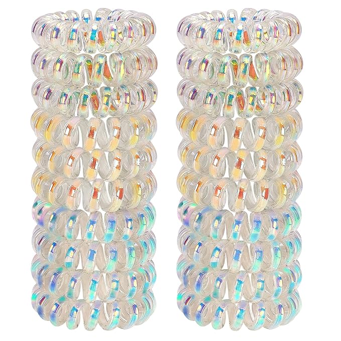 JessLab Spiral Hair Ties, 20 Pcs Traceless Phone Cord Hair Ties No Crease Spiral Bracelet Plastic Coil Ponytail Holders No-Damage Headband Hair Accessory for Girls Women Ladies Gift