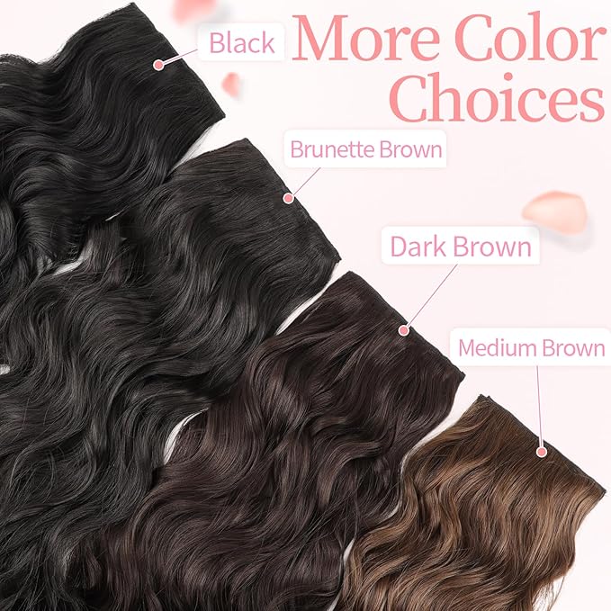KooKaStyle Clip in Synthetic Hair Extensions Long Wavy 4PCS Thick Hairpieces Black Fiber Double Weft Natural Hair Extensions 20 Inch for Women