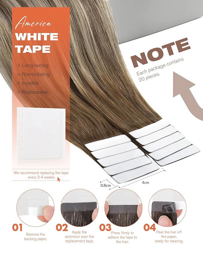 Sunny Hair Tape in Hair Extensions Human Hair 14 Inch Hair Extensions Real Human Hair Tape in Extensions for Women Cool Brown to Light Brown Balayage Blonde Invisible Remy Hair Skin Weft 20Pcs 50g
