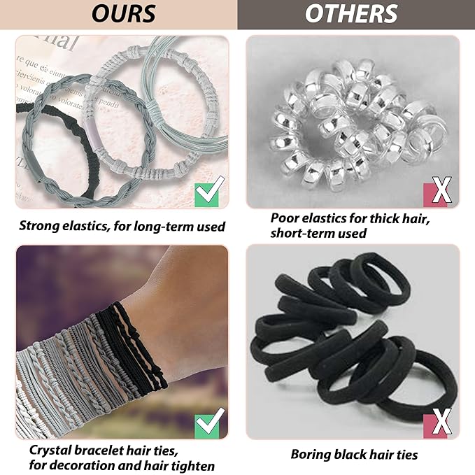 20PCS Boho Hair Accessories, Elastic No-Damage Hair Ties, Cute Bracelets for Women and Girls - All Day Hold for Thick, Thin Hair, and Ponytails