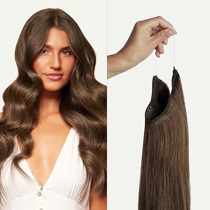 Luxy 100% Remy Human Hair – Halo Clip-In Hair Extensions –Natural Looking Volume & Length - One-Piece - Easy 5-Min Application 150 grams 12" Neutral Brown Halo
