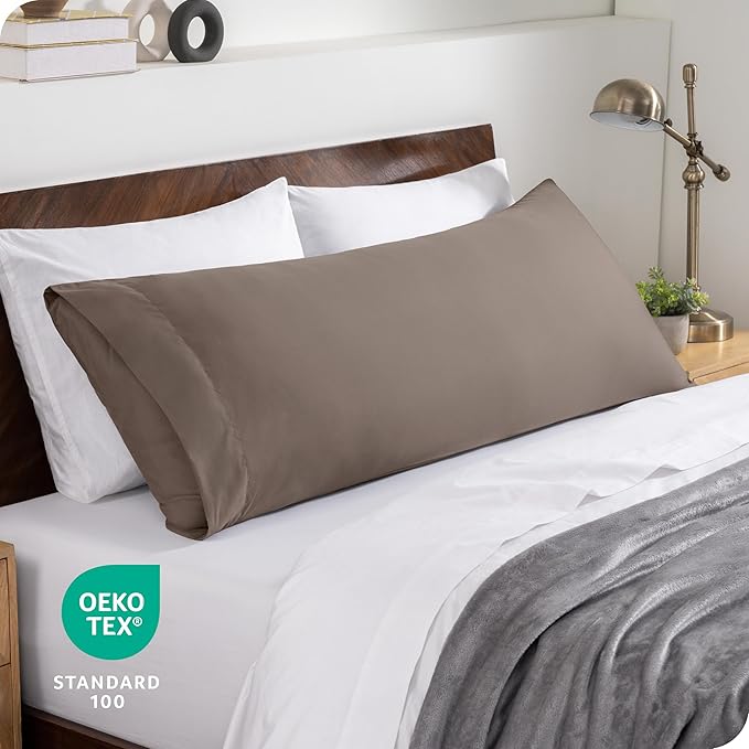 Bare Home Microfiber Body Pillow Cover with Envelope Closure Taupe