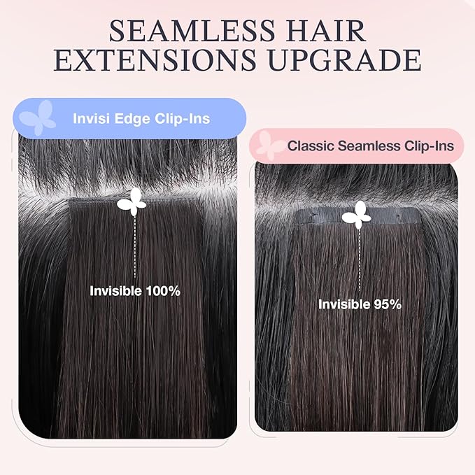 DOORES Injected Clip in Hair Extensions Real Human, Dark Brown to Chestnut Brown 14 inch 110g 7pcs Invisi Edge, Seamless Clip in Hair Extensions Invisible Virgin Injected Skin Weft