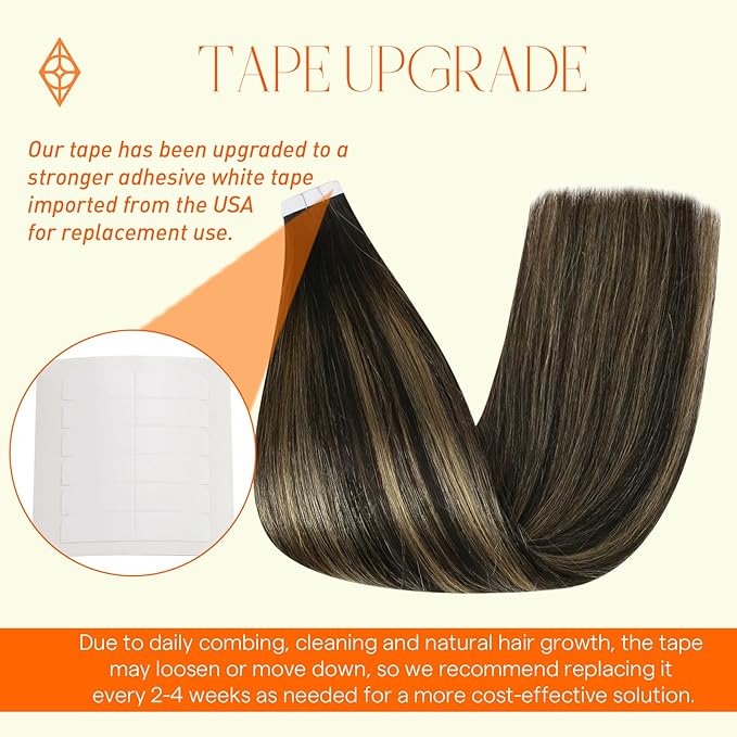 Full Shine Tape in Hair Extensions Human Hair 14 Inch Color 1B Off Black Fading to 27 Honey Blonde and 1B Tape in Real Hair Extensions 50Gram 20Pcs Adhesive Hair Extension Seamless Tape