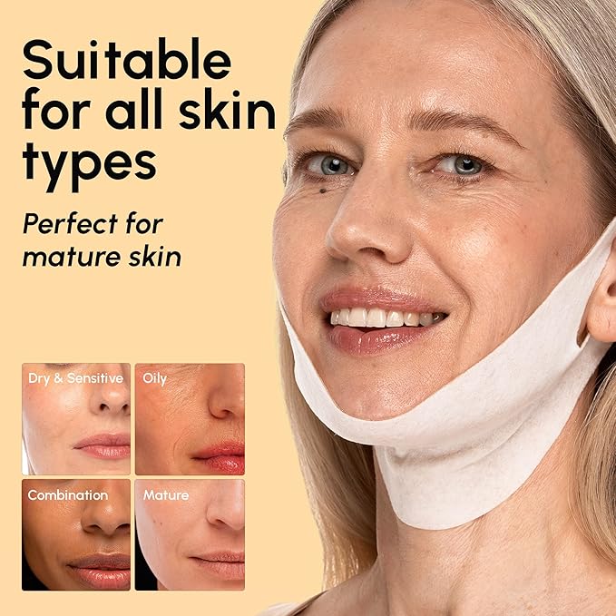 MAREE V Line Lifting Mask with 24K Gold – Deep Collagen Face Mask for Women – Jawline Shaper Mask with Retinol & Hyaluronic Acid – Neck Tightening & Firming – Double Chin Strap for Face Lift