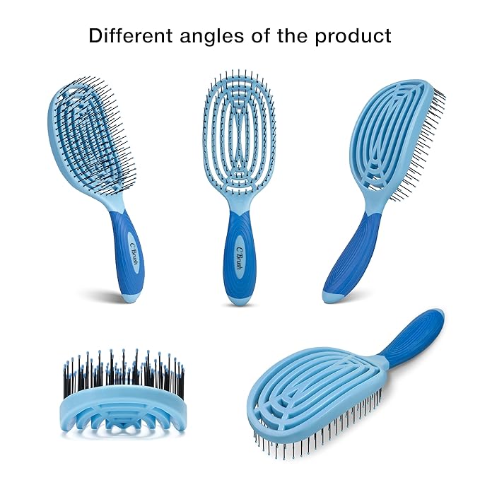 NuWay 4Hair C Brush - Professional Curved Hairbrush - Vented Design Delivers Smoothing And Volumizing Drying Experience - Heat Resistant Bristles For Drying Detangling and Styling - Sky Blue - 1 Pc