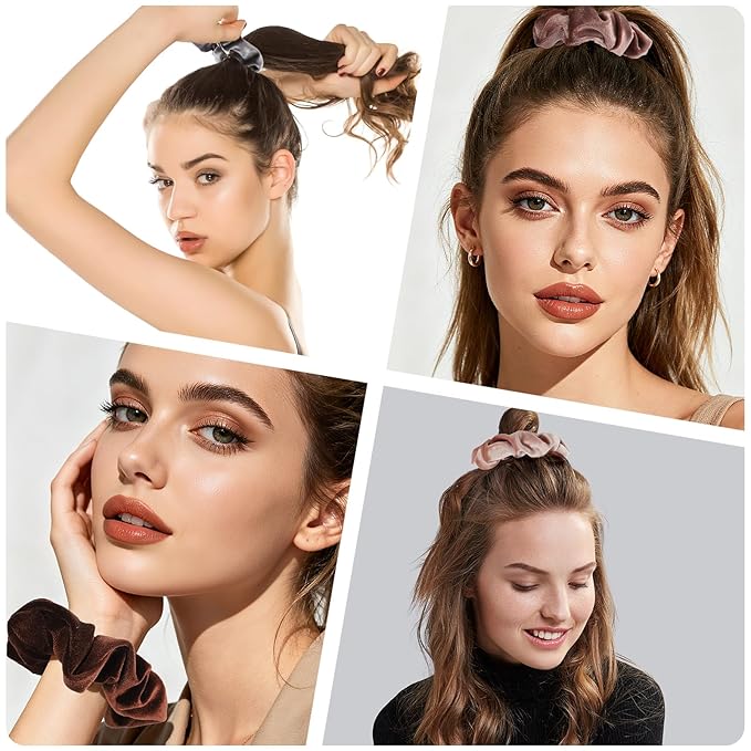 Whaline 12 Pack Hair Scrunchies Velvet Scrunchy Elastic Hair Bands for Women Hair Accessories (6 Coco Colors)