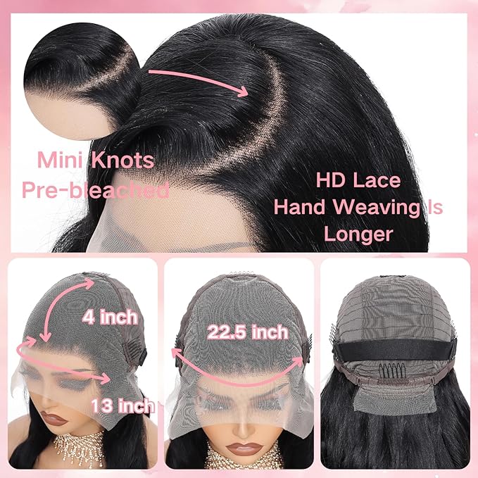 22 Inch Body Wave Lace Front Wigs Human Hair 13x4 HD Transparent Lace Front Wigs for Black Women Glueless Frontal Wigs Human Hair 200 Density Pre Plucked