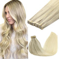 GOO GOO Tape in Hair Extensions Human Hair, 17/22/60 Ash Blonde to Golden Blonde and Platinum Blonde, 26inch 120g 40pcs, Skin Weft Seamless Invisible, Silky Straight with Thick Ends, Remy Human Hair