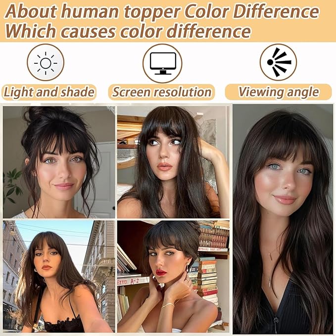 Amchoice Hair Toppers for Women Real Human Hair, Bangs Hair Clip 360° 3D Cover Bangs, Human Hair Toppers for Women Daily(Mocha, 3D Side Bangss (5 * 9))