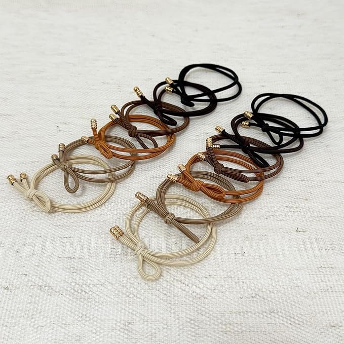 12 Packs Knotted Hair Ties – Hair Elastic Ponytail Holders for Women – No Damage Hair Bands for Thick Hair in Earthy Colors