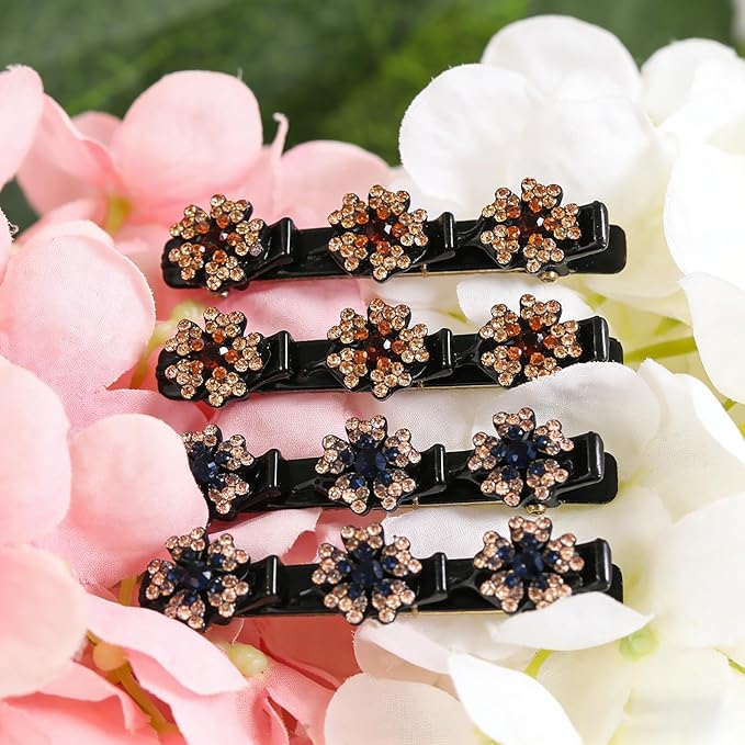 4PCS Sparkling Crystal Stone Braided Hair Clips for Women,Rhinestone Hair Clip for Short and Long Hair,Duckbill Hair Clips for Thick and Fine Hair,Hair Styling Accessories Birthday & Christmas Gifts